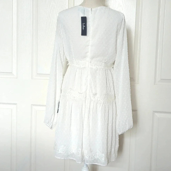 Lulu's Wistful Moment White Swiss Dot Long Sleeve Dress - Picture 8 of 8